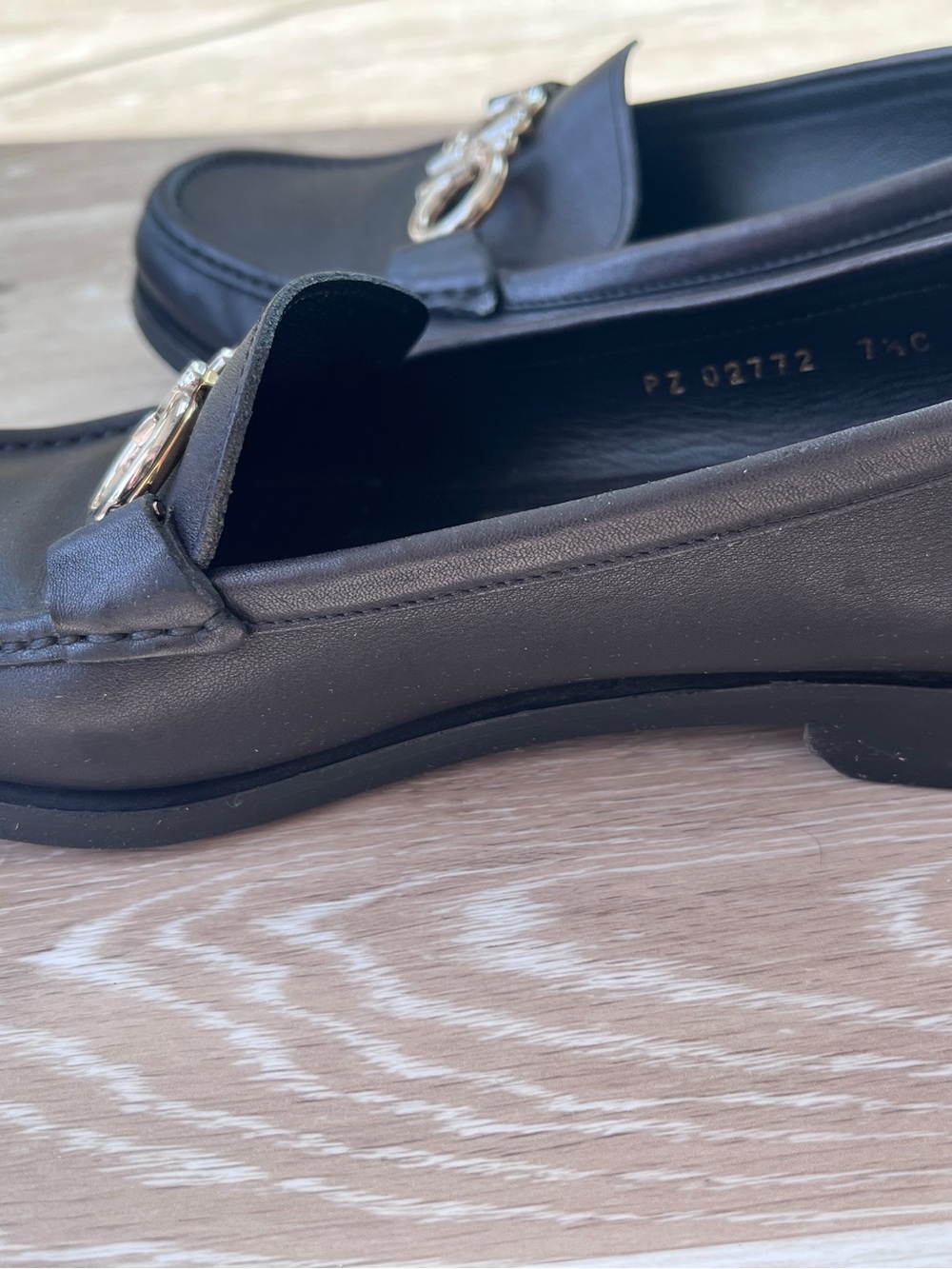 Salvatore Ferragamo Gancini Black Leather Loafer with Silver Signature Logo - Picture 3 of 6